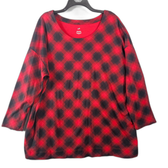 J. Jill 2X Scoop-Neck Oversized Tunic Supima Cotton Checkered Camping Fall - Picture 1 of 6